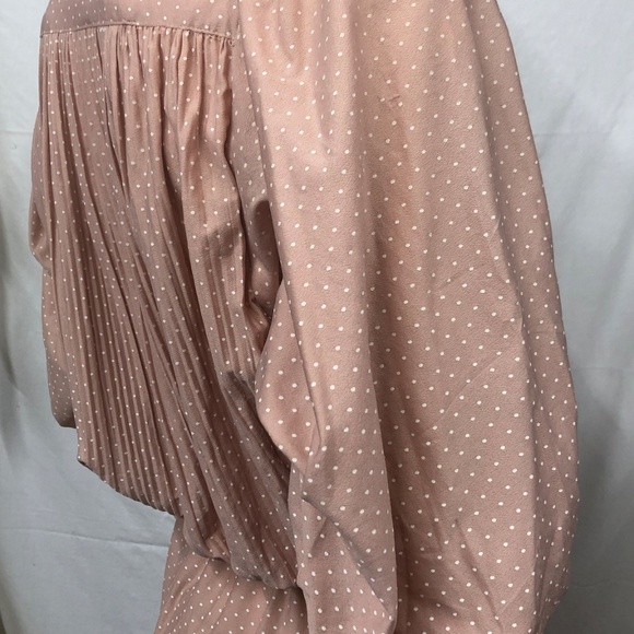 VTG 70s TROLLEY CAR Blush Pleated Bodice Button 3/4" Sleeve Secretary Dress L - Picture 10 of 13
